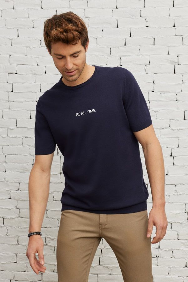 AC&Co / Altınyıldız Classics AC&Co / Altınyıldız Classics Men's Navy Blue Standard Fit Regular Fit Crew Neck 100% Cotton Printed Short Sleeve Knitwear T-Shirt
