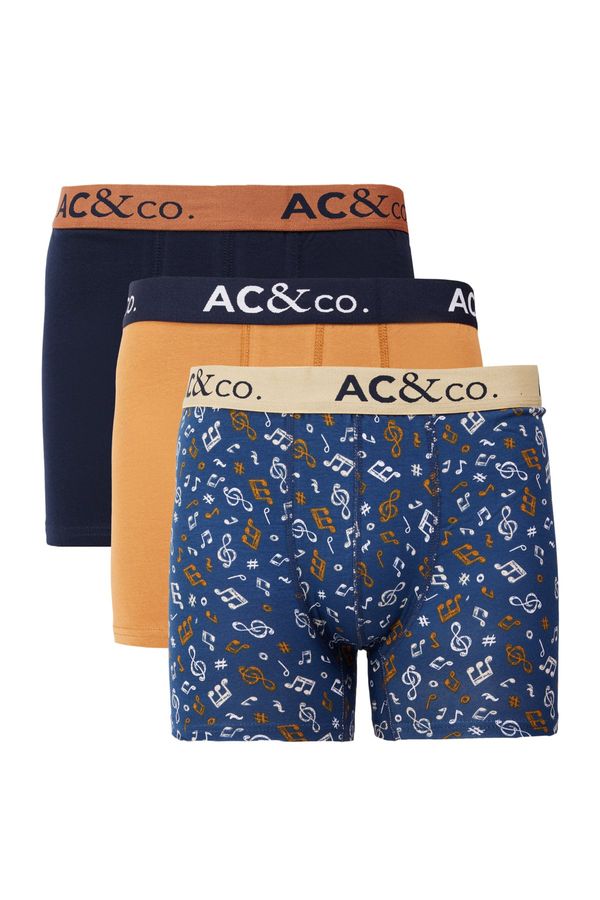 AC&Co / Altınyıldız Classics AC&Co / Altınyıldız Classics Men's Navy-Brown Cotton Stretchy Patterned 3-Pack Boxer