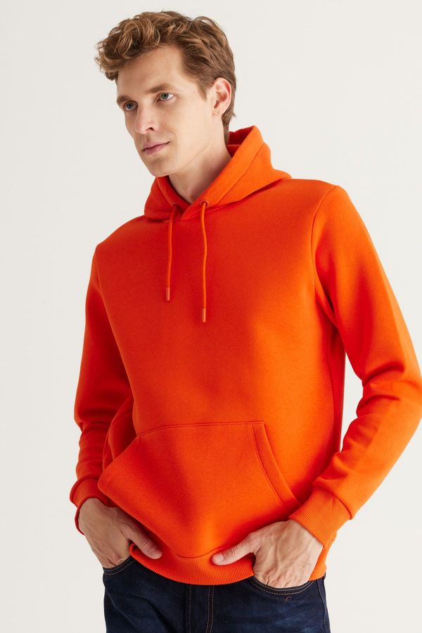 AC&Co / Altınyıldız Classics AC&Co / Altınyıldız Classics Men's Orange Standard Fit Regular Cut Fleece 3 Thread Hooded Cotton Sweatshirt
