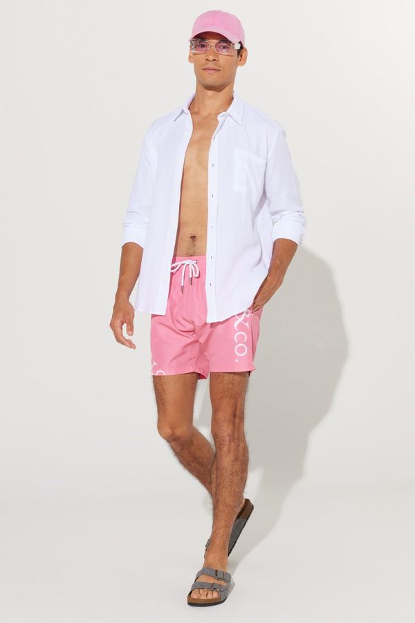 AC&Co / Altınyıldız Classics AC&Co / Altınyıldız Classics Men's Pink Standard Fit Normal Cut, Side Pockets Patterned Swimwear.