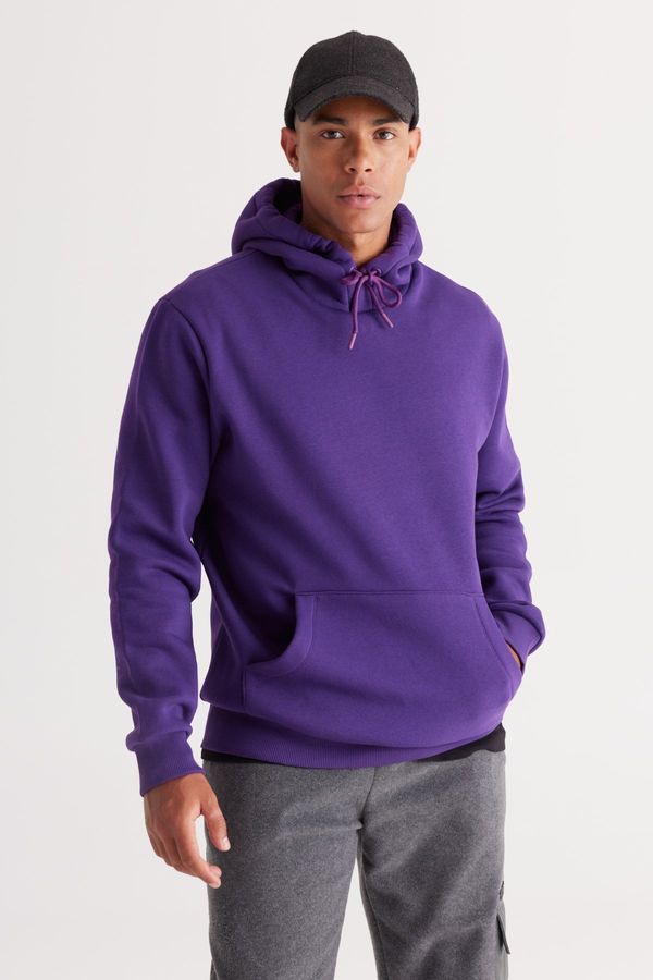 AC&Co / Altınyıldız Classics AC&Co / Altınyıldız Classics Men's Purple Standard Fit Fleece 3 Thread Hooded Kangaroo Pocket Cotton Sweatshirt