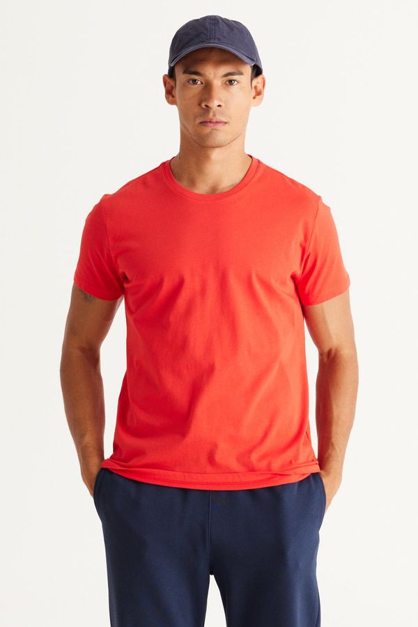 AC&Co / Altınyıldız Classics AC&Co / Altınyıldız Classics Men's Red 100% Cotton Slim Fit Slim Fit Crew Neck T-Shirt