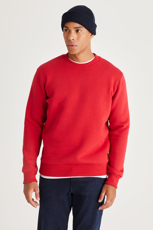 AC&Co / Altınyıldız Classics AC&Co / Altınyıldız Classics Men's Red Standard Fit Normal Cut Inner Fleece 3 Threads Crew Neck Cotton Sweatshirt.