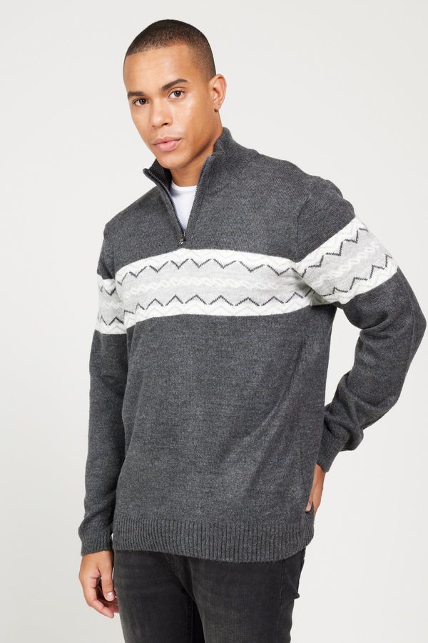 AC&Co / Altınyıldız Classics AC&Co / Altınyıldız Classics Men's Smoky-gray Standard Fit Regular Fit High Neck Wool Raised Soft Textured Knitwear Sweater