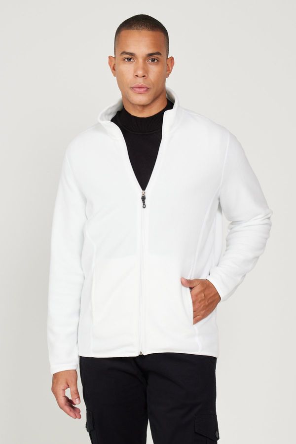 AC&Co / Altınyıldız Classics AC&Co / Altınyıldız Classics Men's White Anti-pilling Anti-Pilling Standard Fit High Bato Collar Sweatshirt Fleece Jacket