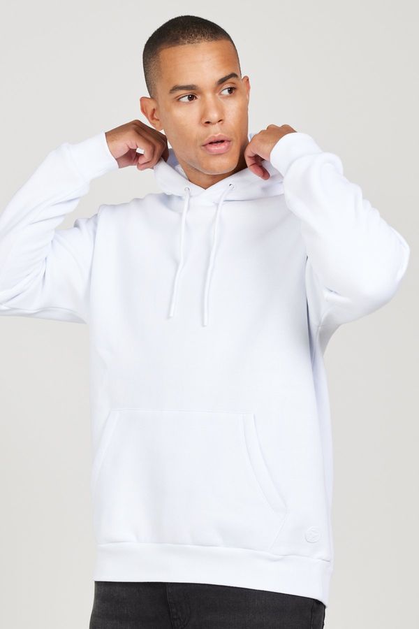 AC&Co / Altınyıldız Classics AC&Co / Altınyıldız Classics Men's White Standard Fit Regular Cut Inner Fleece 3 Thread Hooded Cotton Sweatshirt