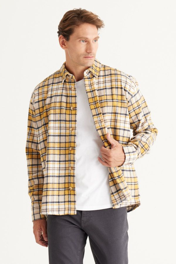 AC&Co / Altınyıldız Classics AC&Co / Altınyıldız Classics Men's Yellow Beige Oversize Wide Cut Buttoned Collar Plaid Patterned Lumberjack Winter Shirt Jacket
