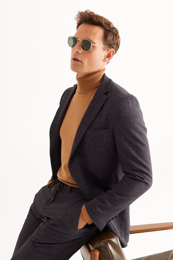 ALTINYILDIZ CLASSICS ALTINYILDIZ CLASSICS Men's Anthracite-Brown Slim Fit Slim Fit Mono Collar Striped Suit