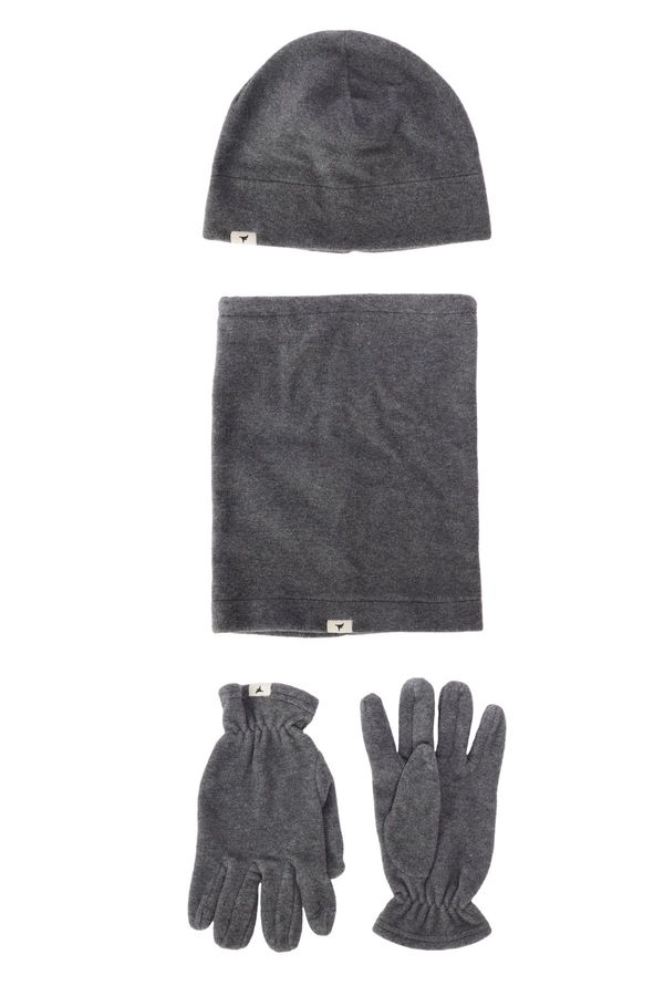 ALTINYILDIZ CLASSICS ALTINYILDIZ CLASSICS Men's Anthracite-Melange Anti-pilling Warm Water Repellent Fleece Beanie Neck Collar Gloves Set