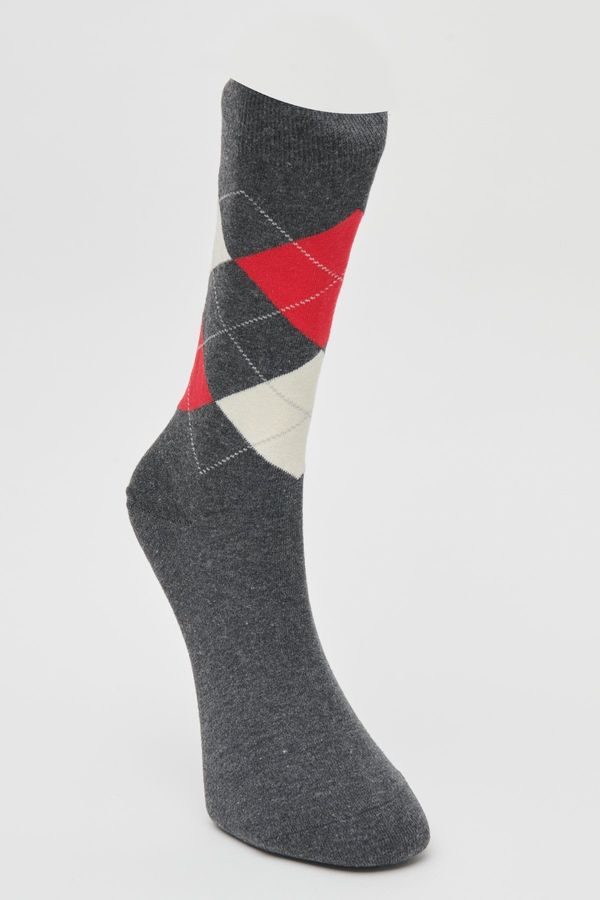 ALTINYILDIZ CLASSICS ALTINYILDIZ CLASSICS Men's Anthracite-Red-Ecru Patterned Cotton Casual Socks.