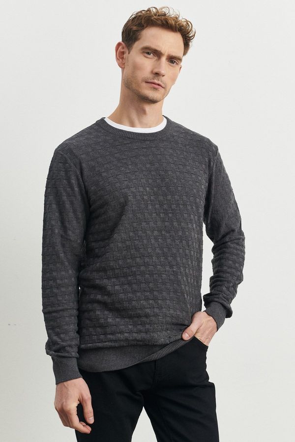 ALTINYILDIZ CLASSICS ALTINYILDIZ CLASSICS Men's Anthracite Standard Fit Normal Cut, Bicycle Collar Patterned Knitwear Sweater.