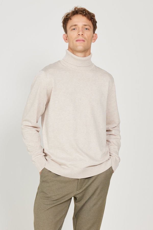 ALTINYILDIZ CLASSICS ALTINYILDIZ CLASSICS Men's Beige Melange Standard Fit Regular Fit Full Turtleneck Knitwear Sweater