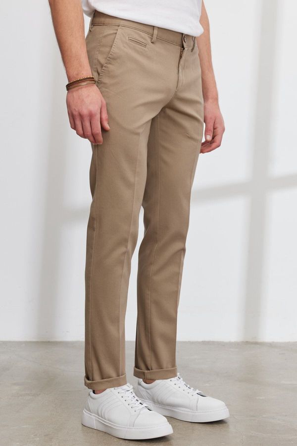 ALTINYILDIZ CLASSICS ALTINYILDIZ CLASSICS Men's Beige Slim Fit Slim Fit Trousers with Side Pockets, Cotton Stretchy Dobby Trousers.