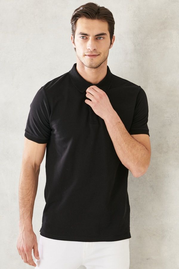 ALTINYILDIZ CLASSICS ALTINYILDIZ CLASSICS Men's Black 100% Cotton Roll-Up Collar Slim Fit Slim Fit Polo Neck Short Sleeved T-Shirt.