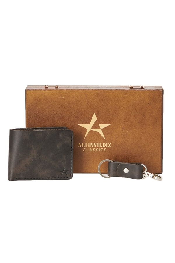 ALTINYILDIZ CLASSICS ALTINYILDIZ CLASSICS Men's Black 100% Genuine Leather Wallet-Keychain Set with Special Gift Box
