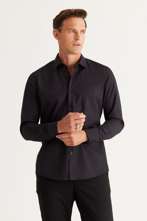 ALTINYILDIZ CLASSICS ALTINYILDIZ CLASSICS Men's Black Easy-to-Iron Slim Fit Slim Fit Classic Collar Cotton Shirt.