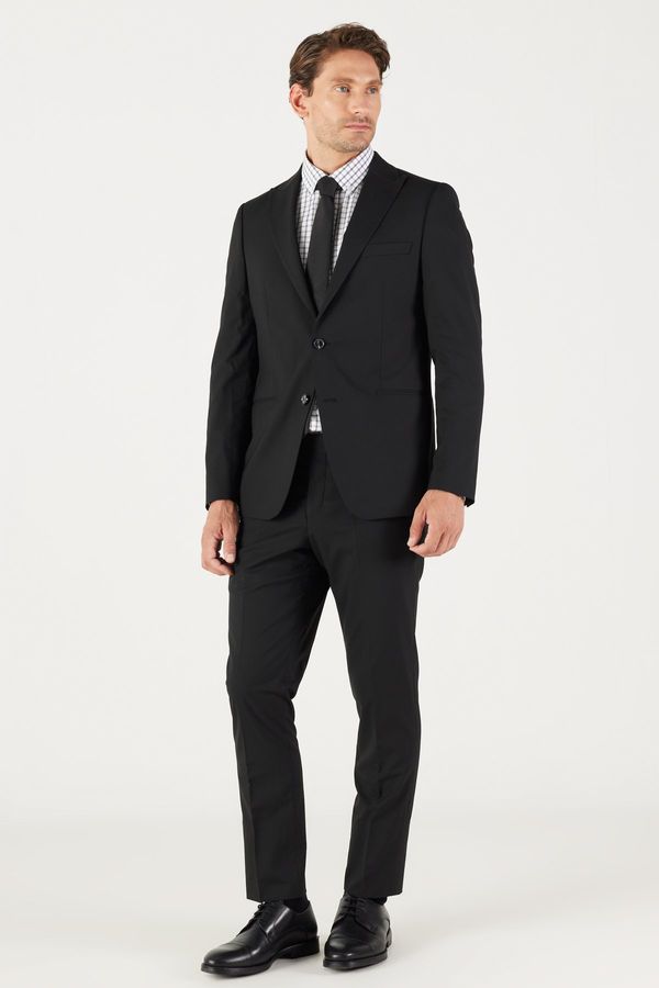 ALTINYILDIZ CLASSICS ALTINYILDIZ CLASSICS Men's Black Extra Slim Fit Slim Fit Black Sports Suit.