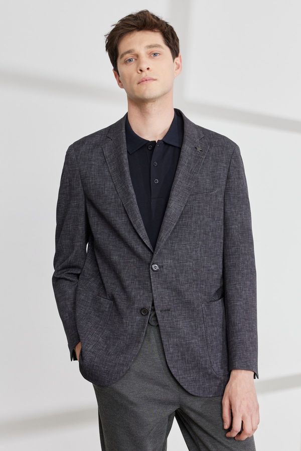 ALTINYILDIZ CLASSICS ALTINYILDIZ CLASSICS Men's Black-gray Comfort Fit Relaxed Cut Mono Collar Magic Blazer Jacket