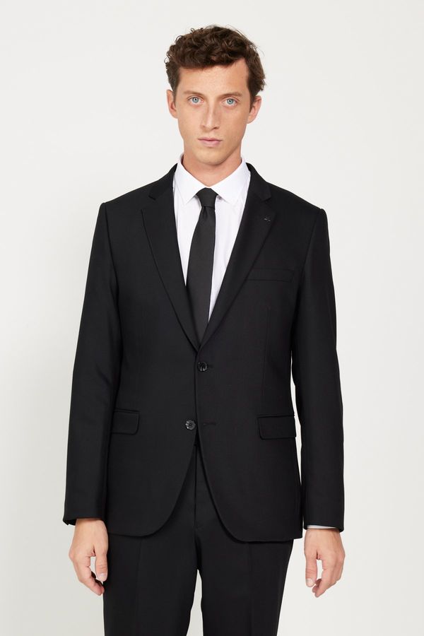 ALTINYILDIZ CLASSICS ALTINYILDIZ CLASSICS Men's Black Regular Fit Wide Cut Monocollar Dobby Suit.