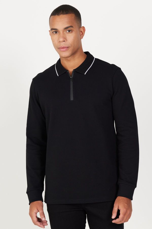ALTINYILDIZ CLASSICS ALTINYILDIZ CLASSICS Men's Black Slim Fit Slim Fit Polo Neck 100% Cotton Honeycomb T-Shirt