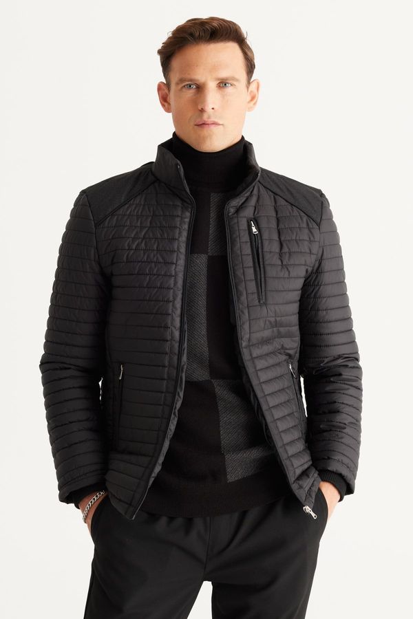 ALTINYILDIZ CLASSICS ALTINYILDIZ CLASSICS Men's Black Standard Fit Normal Cut High Neck Shoulder Detailed Winter Coat