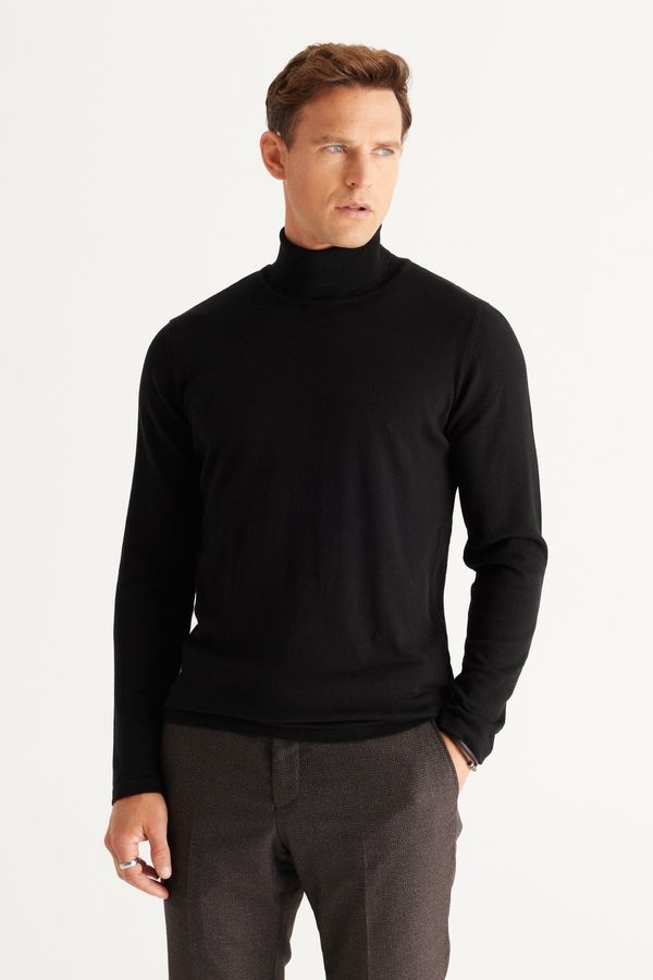 ALTINYILDIZ CLASSICS ALTINYILDIZ CLASSICS Men's Black Standard Fit Regular Fit Full Turtleneck Knitwear Sweater