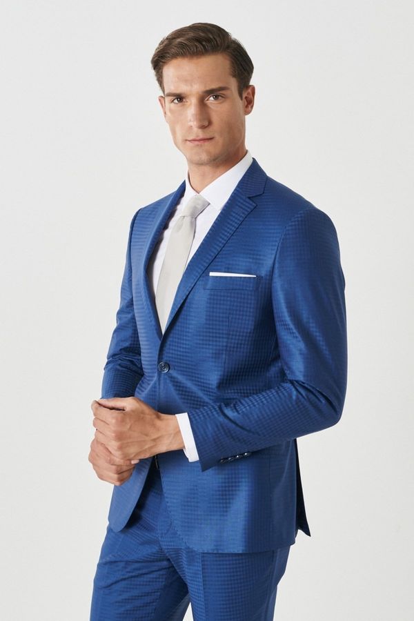 ALTINYILDIZ CLASSICS ALTINYILDIZ CLASSICS Men's Blue Eksta Slim Fit Slim Fit Monocollar Plaid Blue Suit.