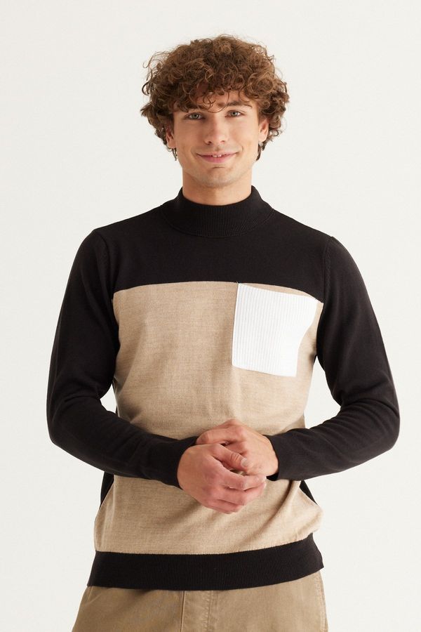 ALTINYILDIZ CLASSICS ALTINYILDIZ CLASSICS Men's Brown-Beige Standard Fit Normal Cut Half Turtleneck Knitwear Sweater