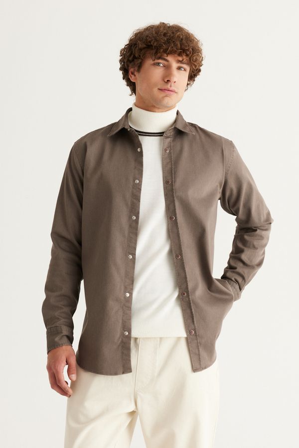 ALTINYILDIZ CLASSICS ALTINYILDIZ CLASSICS Men's Brown Comfort Fit Comfort Fit Cotton Diagonal Patterned Shirt