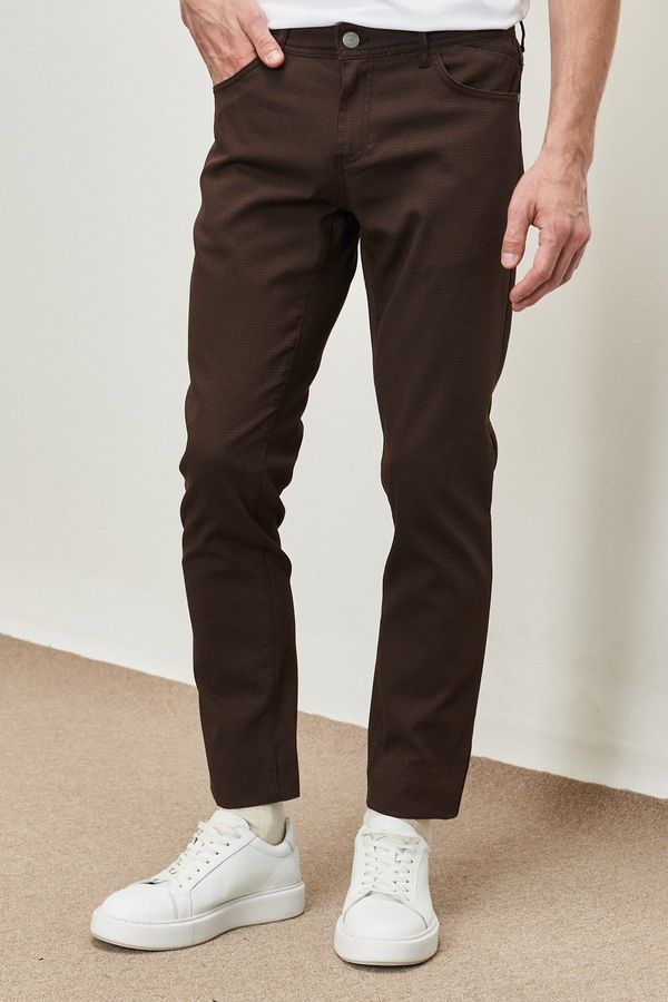 ALTINYILDIZ CLASSICS ALTINYILDIZ CLASSICS Men's Brown Slim Fit Slim Fit Dobby Flexible Casual Trousers