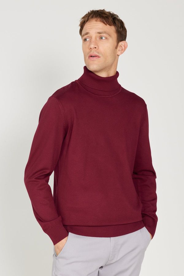 ALTINYILDIZ CLASSICS ALTINYILDIZ CLASSICS Men's Burgundy Standard Fit Regular Fit Full Turtleneck Knitwear Sweater