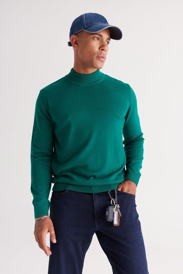 ALTINYILDIZ CLASSICS ALTINYILDIZ CLASSICS Men's Dark Green Anti-Pilling Standard Fit Normal Cut Half Turtleneck Knitwear Sweater.