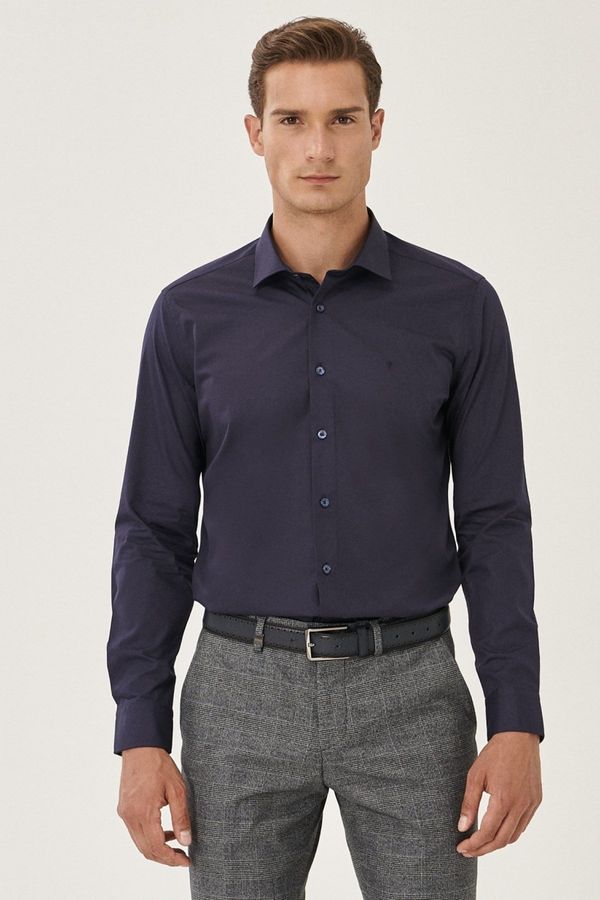 ALTINYILDIZ CLASSICS ALTINYILDIZ CLASSICS Men's Dark Navy Blue Easy-to-Iron Slim Fit Slim Fit Classic Collar Cotton Shirt.
