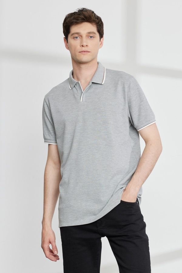 ALTINYILDIZ CLASSICS ALTINYILDIZ CLASSICS Men's Gray Melange Slim Fit Slim Fit Polo Neck 100% Cotton Short Sleeved T-Shirt.
