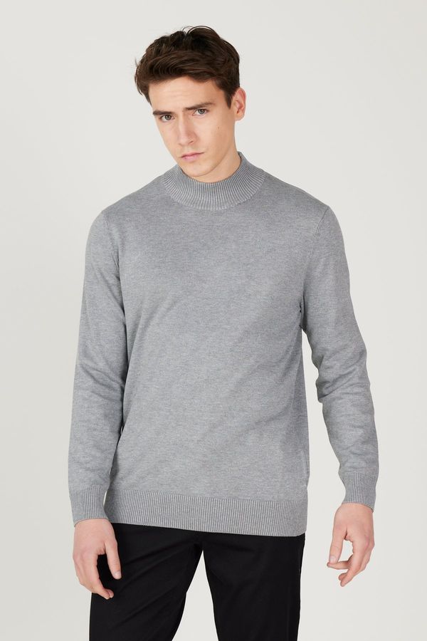 ALTINYILDIZ CLASSICS ALTINYILDIZ CLASSICS Men's Gray Melange Standard Fit Normal Cut Half Turtleneck Knitwear Sweater.