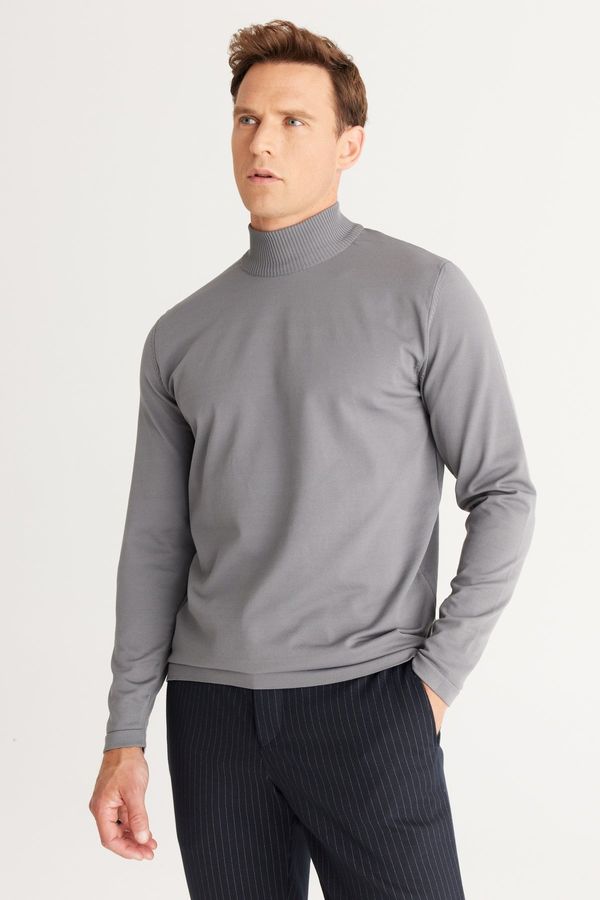 ALTINYILDIZ CLASSICS ALTINYILDIZ CLASSICS Men's Gray Standard Fit Normal Cut Half Turtleneck Knitwear Sweater