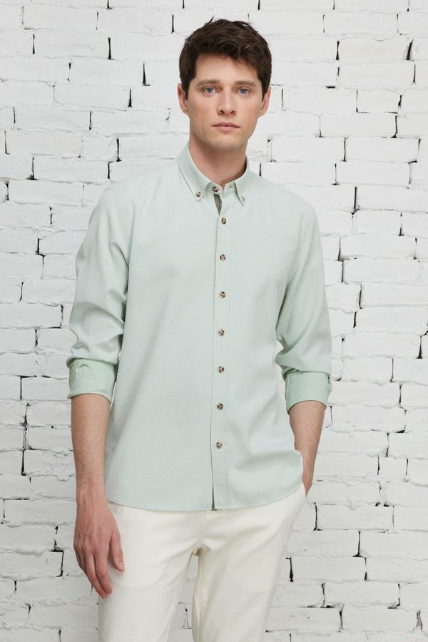 ALTINYILDIZ CLASSICS ALTINYILDIZ CLASSICS Men's Green Slim Fit Slim Fit Button Down Collar Cotton Dobby Shirt