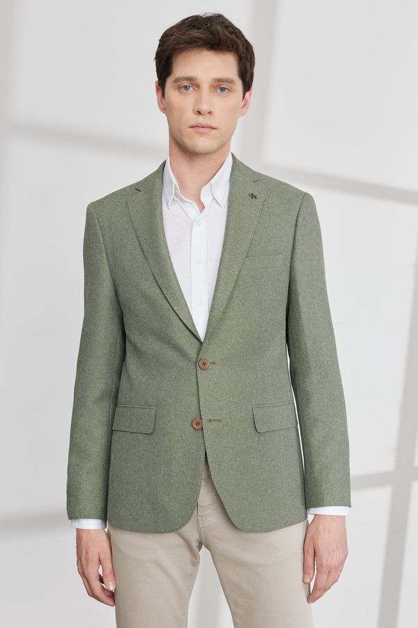 ALTINYILDIZ CLASSICS ALTINYILDIZ CLASSICS Men's Green Slim Fit Slim Fit Mono Collar Patterned Blazer Jacket