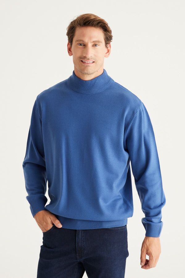 ALTINYILDIZ CLASSICS ALTINYILDIZ CLASSICS Men's Indigo Anti-Pilling Standard Fit Normal Cut Half Turtleneck Knitwear Sweater.
