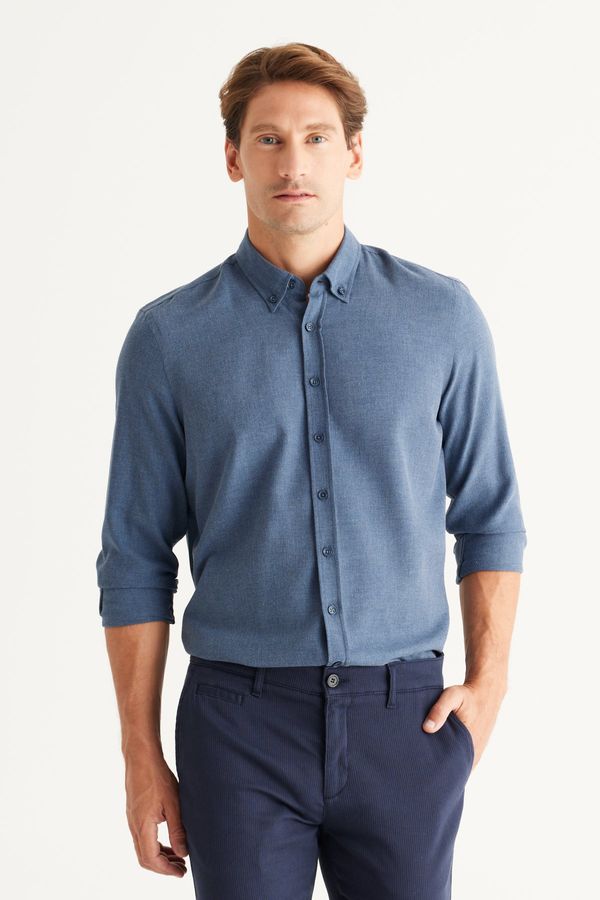 ALTINYILDIZ CLASSICS ALTINYILDIZ CLASSICS Men's Indigo Slim Fit Slim Fit Buttoned Collar Cotton Flannel Lumberjack Shirt