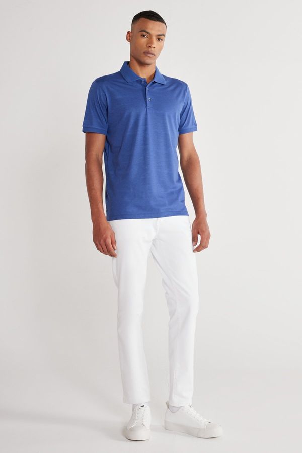 ALTINYILDIZ CLASSICS ALTINYILDIZ CLASSICS Men's Indigo Slim Fit Slim Fit Polo Neck Jacquard Short Sleeved T-Shirt.