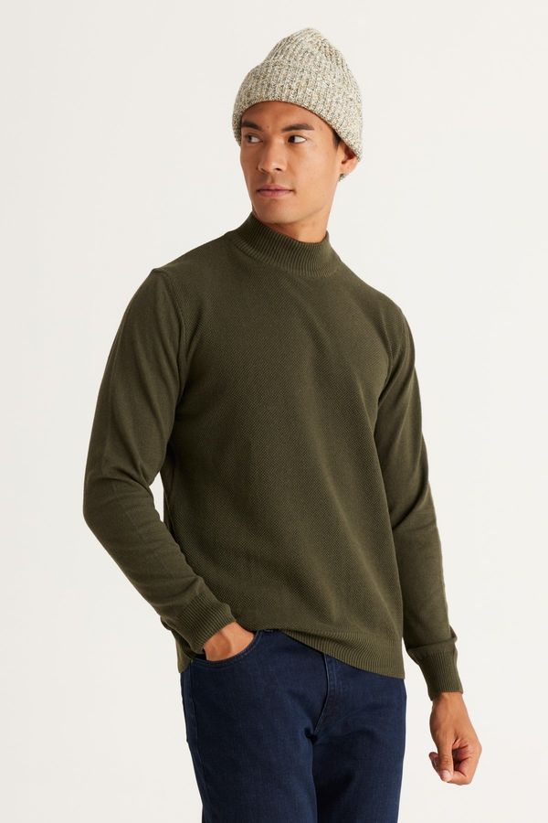 ALTINYILDIZ CLASSICS ALTINYILDIZ CLASSICS Men's Khaki Standard Fit Normal Cut Half Turtleneck Cotton Knitwear Sweater.