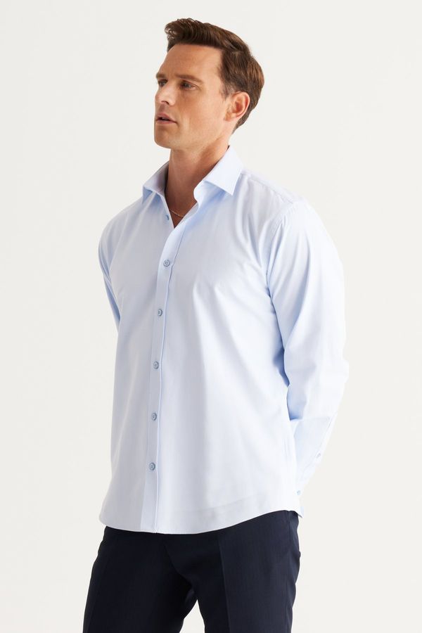 ALTINYILDIZ CLASSICS ALTINYILDIZ CLASSICS Men's Light Blue Comfort Fit Comfy Cut Classic Collar Dobby Shirt.