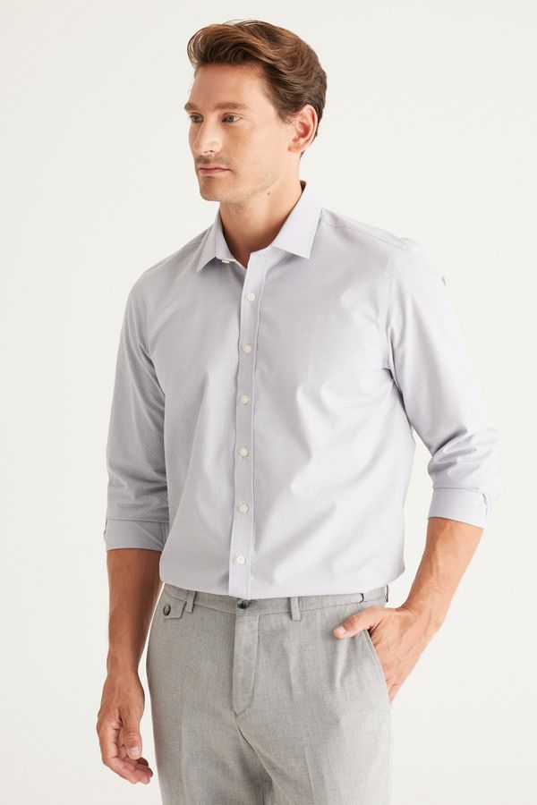 ALTINYILDIZ CLASSICS ALTINYILDIZ CLASSICS Men's Light Gray Slim Fit Slim Fit Buttoned Collar Cotton Flannel Lumberjack Shirt