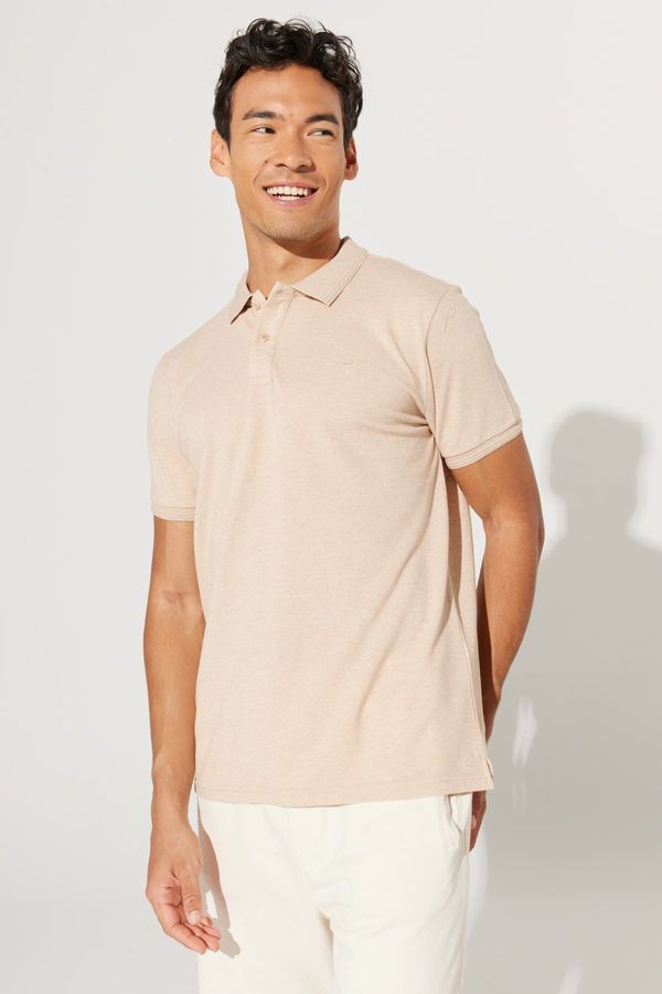 ALTINYILDIZ CLASSICS ALTINYILDIZ CLASSICS Men's Milk Brown-ecru Slim Fit Slim Fit Polo Collar 100% Cotton T-Shirt