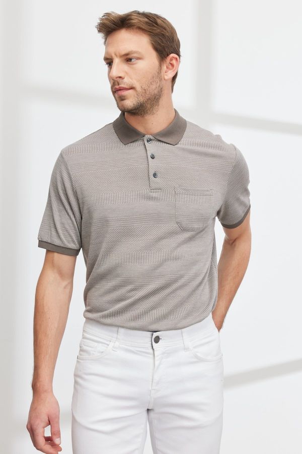 ALTINYILDIZ CLASSICS ALTINYILDIZ CLASSICS Men's Mink Comfort Fit Comfortable Cut Polo Neck Jacquard T-Shirt.