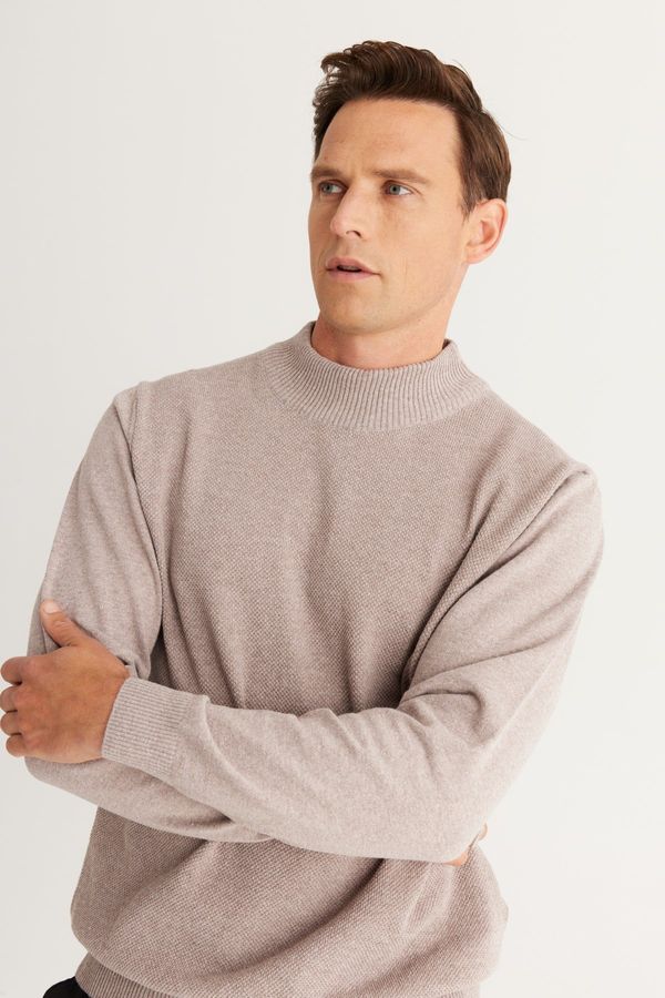 ALTINYILDIZ CLASSICS ALTINYILDIZ CLASSICS Men's Mink Standard Fit Normal Cut Half Turtleneck Cotton Knitwear Sweater.