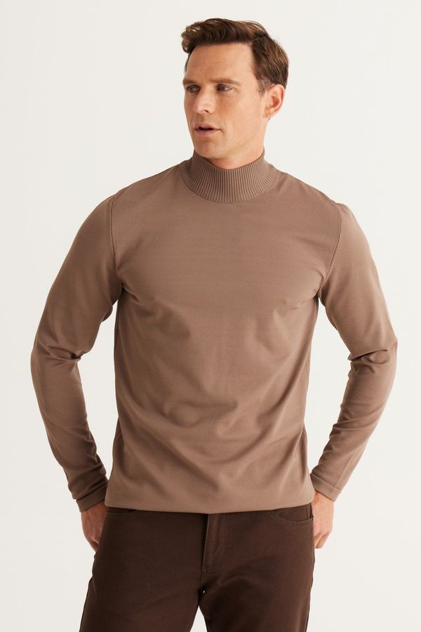 ALTINYILDIZ CLASSICS ALTINYILDIZ CLASSICS Men's Mink Standard Fit Normal Cut Half Turtleneck Knitwear Sweater.