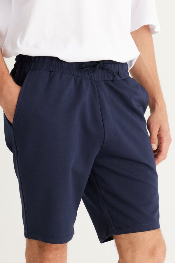 ALTINYILDIZ CLASSICS ALTINYILDIZ CLASSICS Men's Navy Blue Standard Fit Normal Cut Cotton Shorts with Pocket.