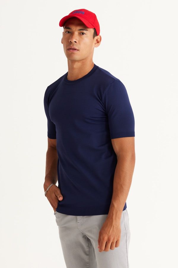 ALTINYILDIZ CLASSICS ALTINYILDIZ CLASSICS Men's Navy Blue Standard Fit Regular Fit Crew Neck Knitwear T-Shirt
